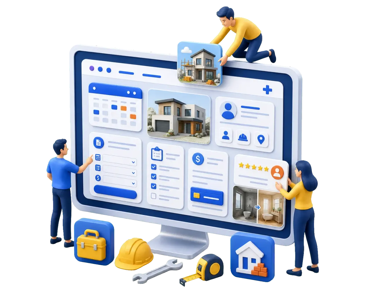 Illustration einer digitalen Website-Lösung für Handwerker und Bauunternehmen