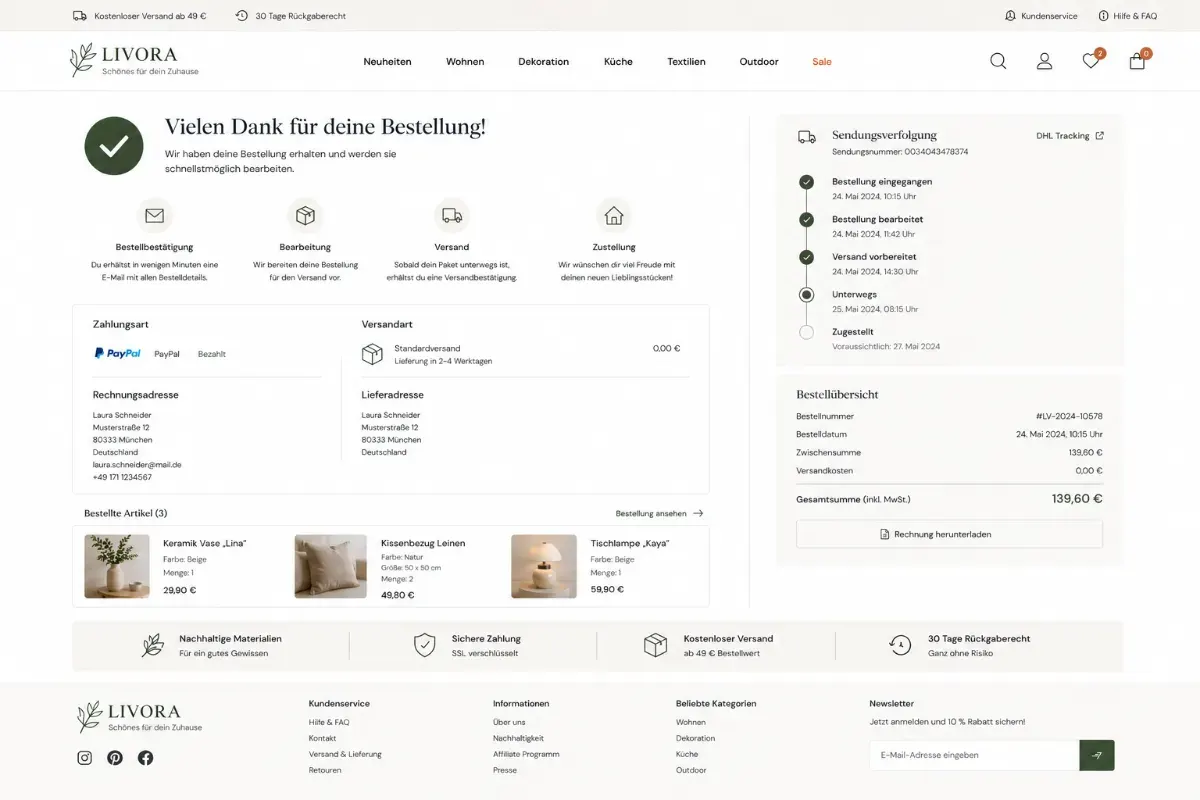 Payment, Versand und Tracking