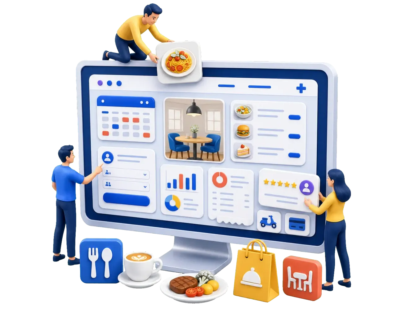 Illustration einer digitalen Website-Lösung für Restaurants und Cafés