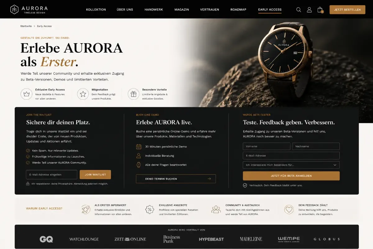 Waitlist, Demo und Beta-Sign-up