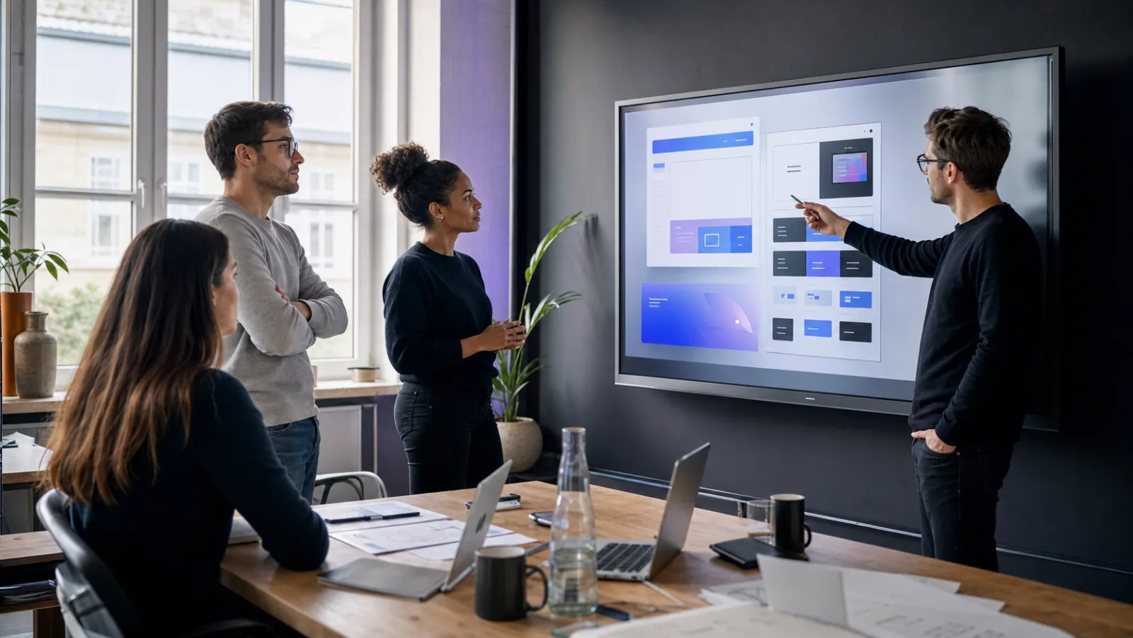 Team bespricht die Oberfläche einer individuellen Web-Applikation